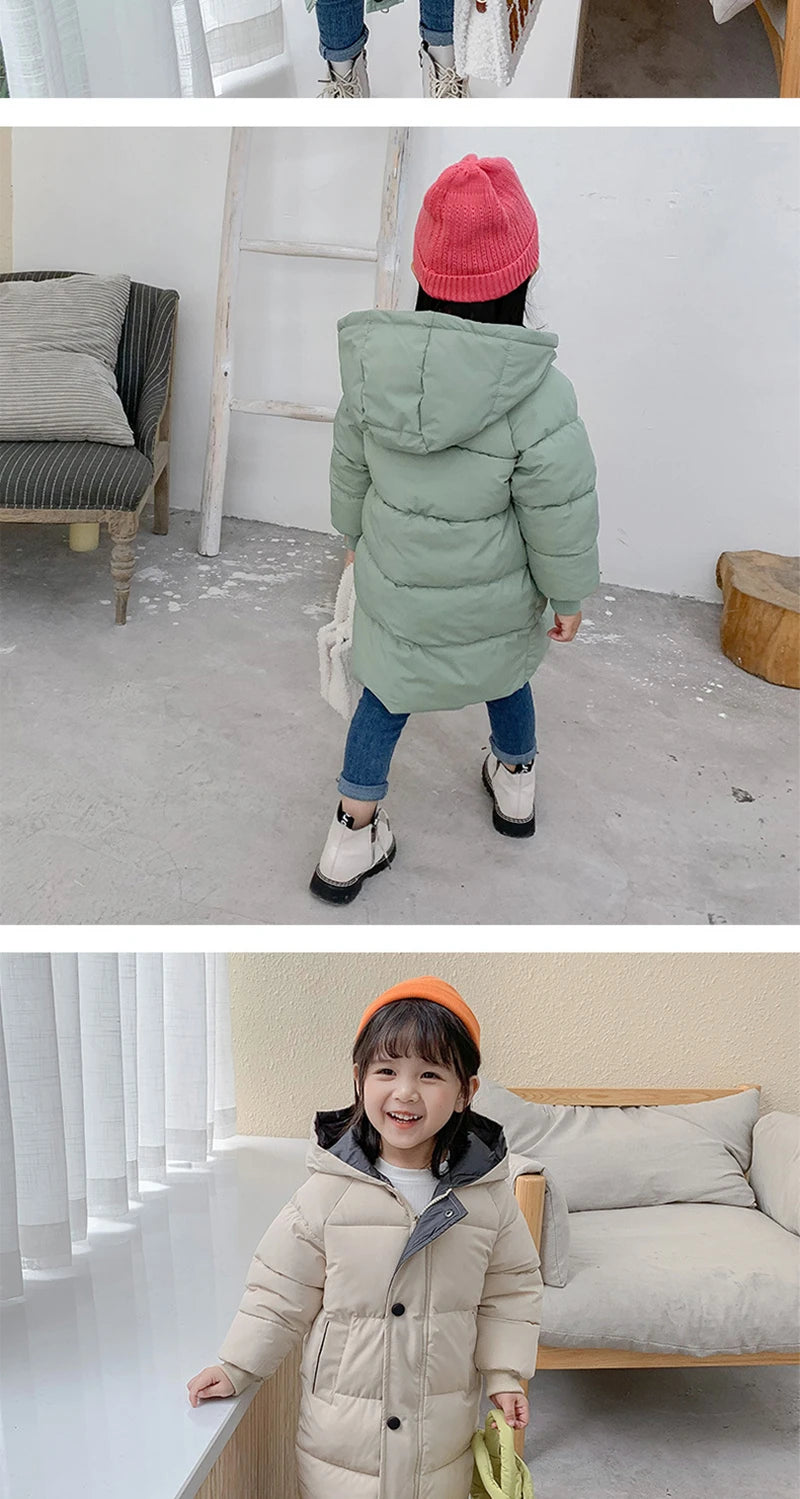 Children's Down Coat Winter Teenage Baby Boys Girls Cotton-padded Parka & Coats Thicken Warm Long Jackets Toddler Kids Outerwear