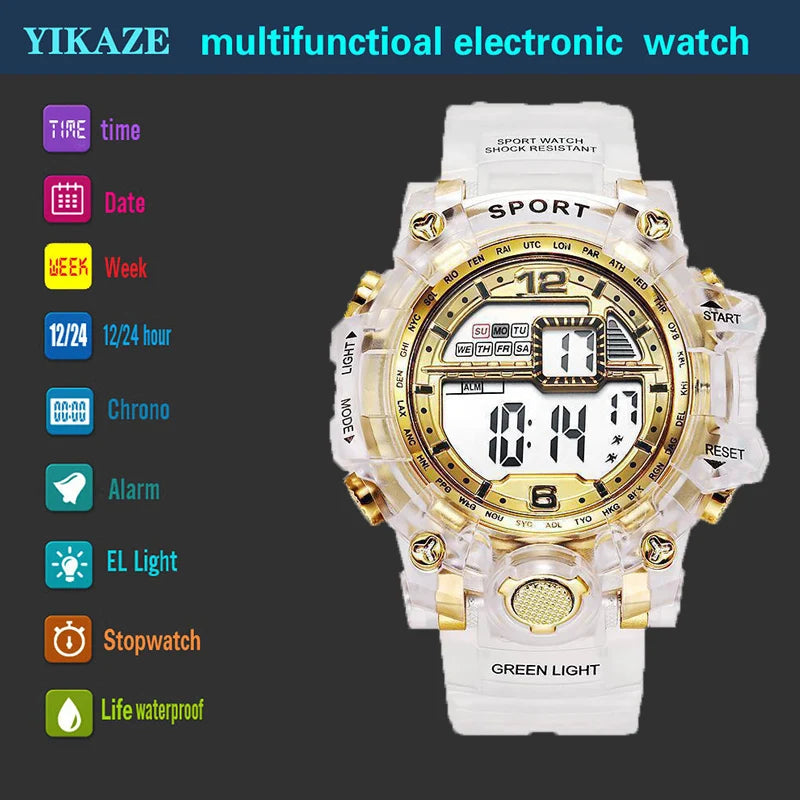 YIKAZE Men's LED Digital Watches Casual Waterproof Men Sport Watches Date Army Military Electronic Clock for man Kids Student