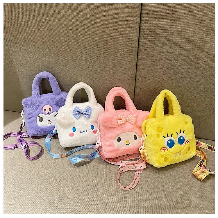 Sanrio Bag Kawaii Kuromi Cinnamoroll My Melody Cartoon Anime Plush Handbag Cosmetic Bag Travel Storage Bag Women Girl Gifts