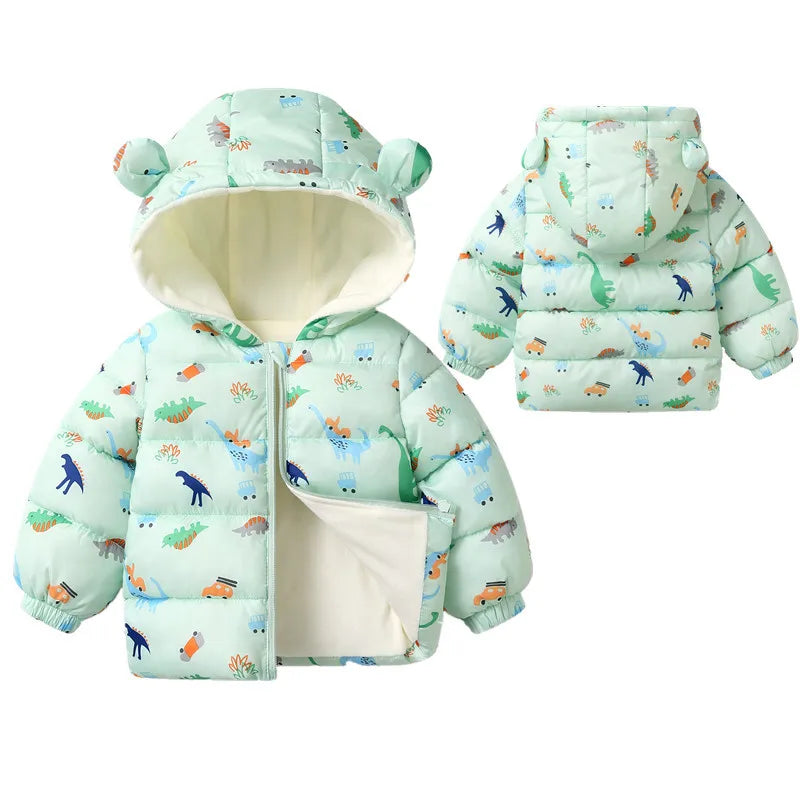 Winter Baby Kids Fleece Jacket For Children Cartoon Coats Autumn Boys Warm Hooded Down Jackets Girls Plush Warm Outerwear