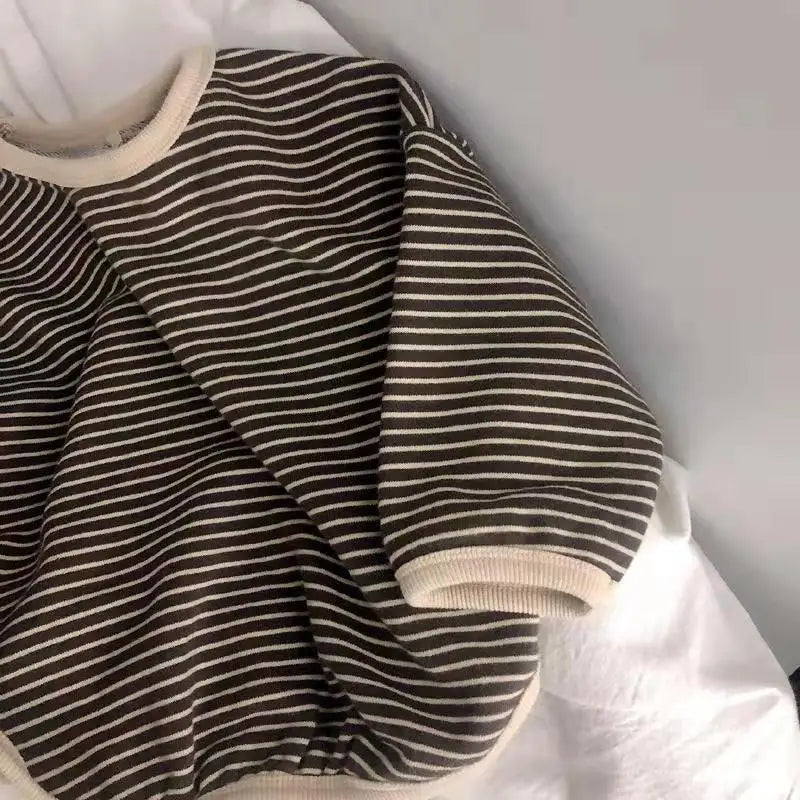 Spring Kids Striped Long Sleeves T-shirt Toddler Girl Loose Bottoming Shirt Boy Baby Casual Tops Fashion Children Cotton Tees