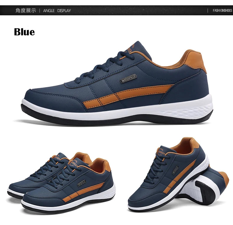 YRZL Men Shoes Spring Autumn Waterproof Walking Sneakers Leisure Male Leather Sports Shoes Non-Slip Footwear Tennis for Men