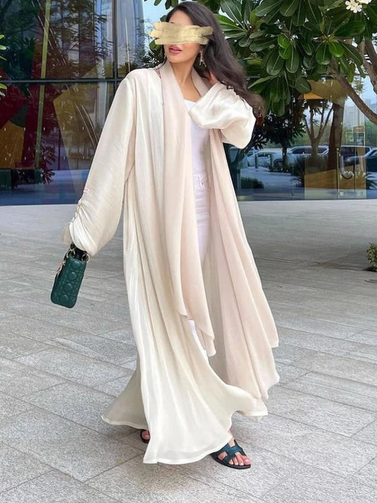 Eid Silky Abayas for Women Muslim Jalabiya Ramadan Robe Dress Button Sleeve Ramadan Caftan Party Dresses Vestido Largo Cardigan