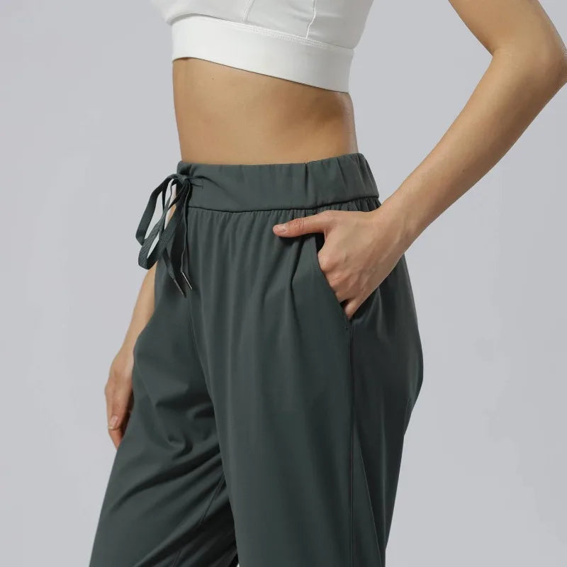 Women Casual Pants Spring Summer Loose Lightweight  Breathable Fitness Harem Pants High Waist Black Casual Soft Rib Leg Pants