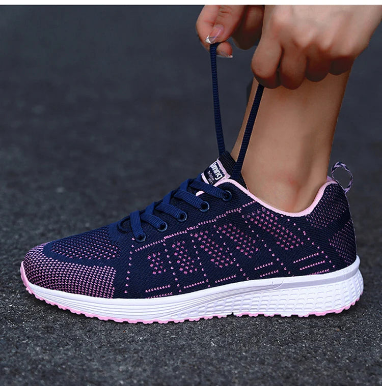 Women's Sneakers 2024 New Fashion Breathable Solid Color Walking Sneakers Women Mesh Fabric Lace Up Shoes Women Female Footwear