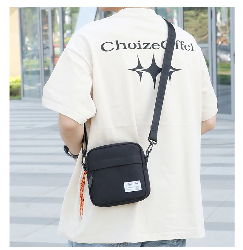 Messenger Sling Bags For Men Casual OXford cloth Small Zipper Crossbody Pouch Simple Mini Crossbody Shoulder Bag Black Men Bag