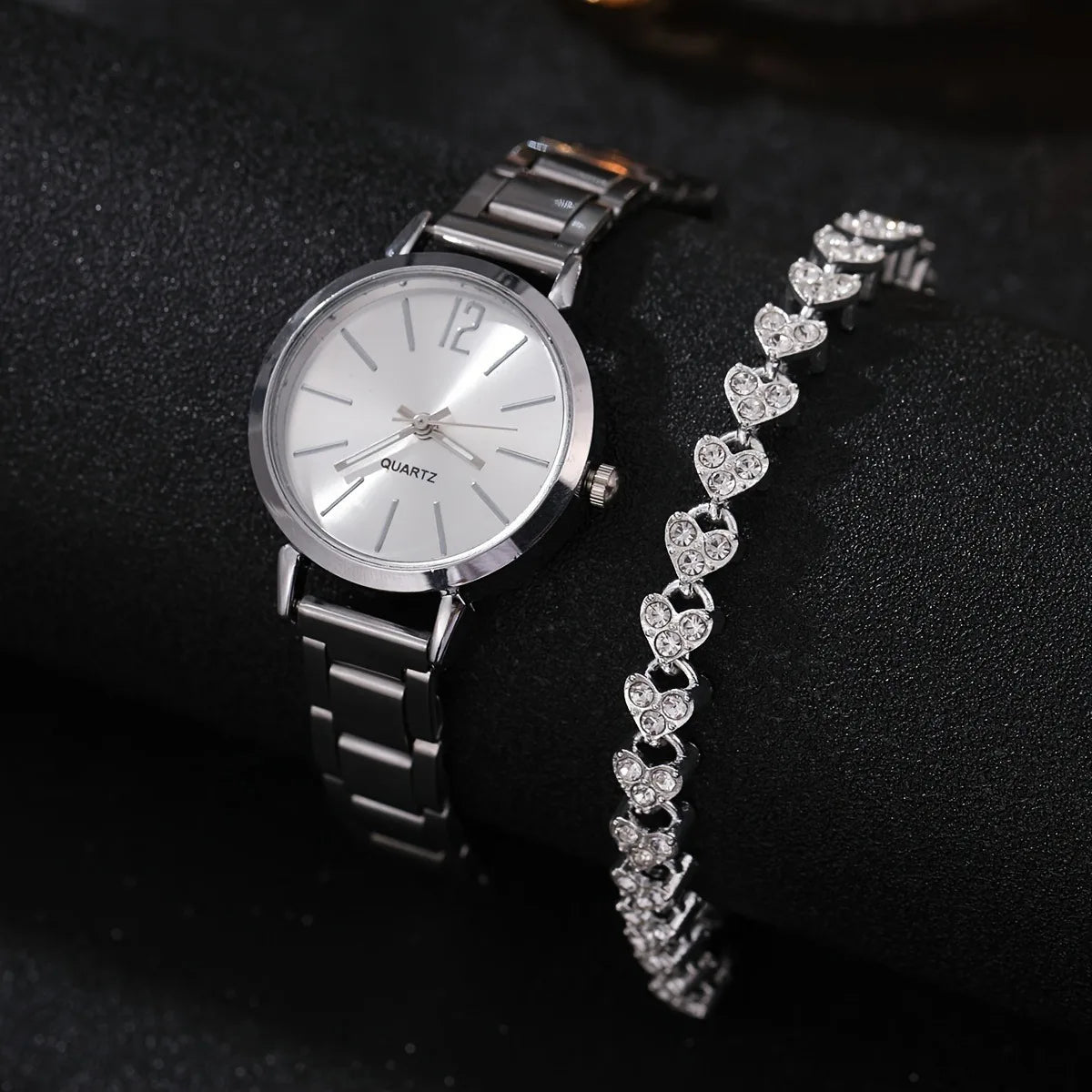 2Pcs Quartz Watches For Women Alloy Wrist Watch Bracelet Great Gift For Her Mom Girlfriend Gifts For Eid