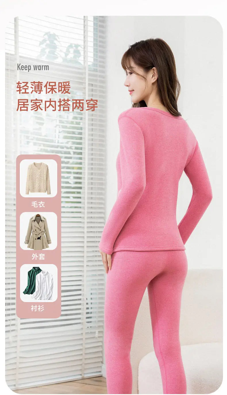 Thermal Underwear Women Suit  Thicken Lamb Fleece High Elastic High Waist Long Johns Bottoming Two Piece Sets Thermos Clothing