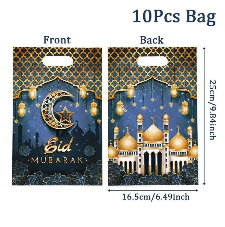 50pcs Eid Mubarak Gift Bags Plastic Bag Cookie Candy Ramadan Kareem Decoration 2024 Islamic Muslim Party Packaging Bag Pouch