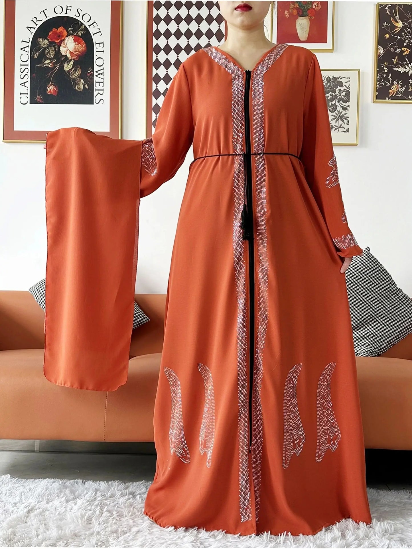 New Women Elegant Dress Chiffon Open Abaya with Zipper Muslim Women Dress Islamic Clothing Cardigan Abaya Women Muslim Dress