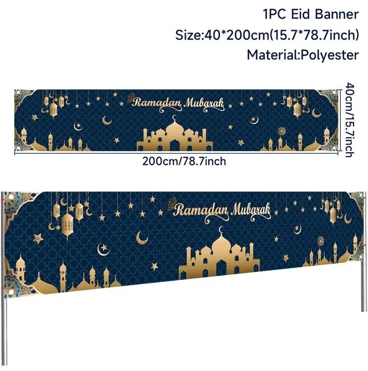 Eid Mubarak Outdoor Banner Flag Ramadan Decoration For Home 2024 Islamic Muslim Party Decor Gifts Ramadan Kareem Eid Al-Adha