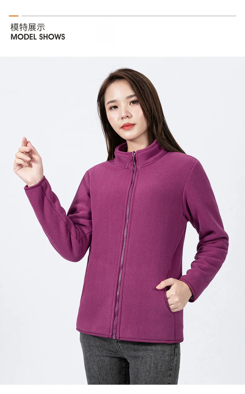 Winter Polar Double-sided Fleece Jackets Women Men Stand Collar Velvet Outdoor with Pocket Cardigan Sweatshirt Lady Flannel Coat