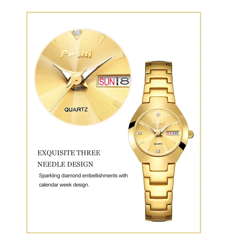 POSHI Fashion Quartz Girls Watch Stainless Steel Simple Women Watch Date Week Waterproof Thin Lady Business Clock  Wristwatch