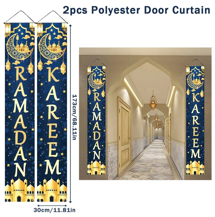 Ramadan Decoration 2025 Door Banner EID Mubarak Decor for Home Porch Banner Ramadan Kareem Islamic Muslim Party Eid Al-Fitr Gift