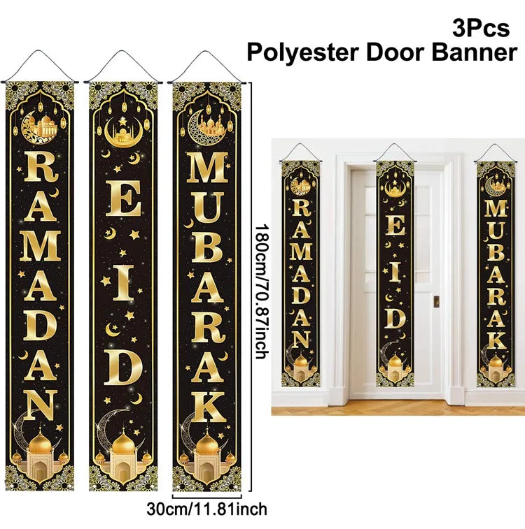 Ramadan Decoration 2025 Door Banner EID Mubarak Decor for Home Porch Banner Ramadan Kareem Islamic Muslim Party Eid Al-Fitr Gift