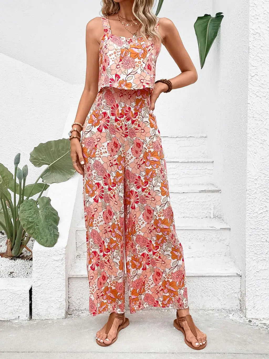 Elegant Long Jumpsuit Women Sexy Backless Wide Leg Jumpsuits Casual Sleeveless Floral Rompers Summer Clothes For Woman 2024 New