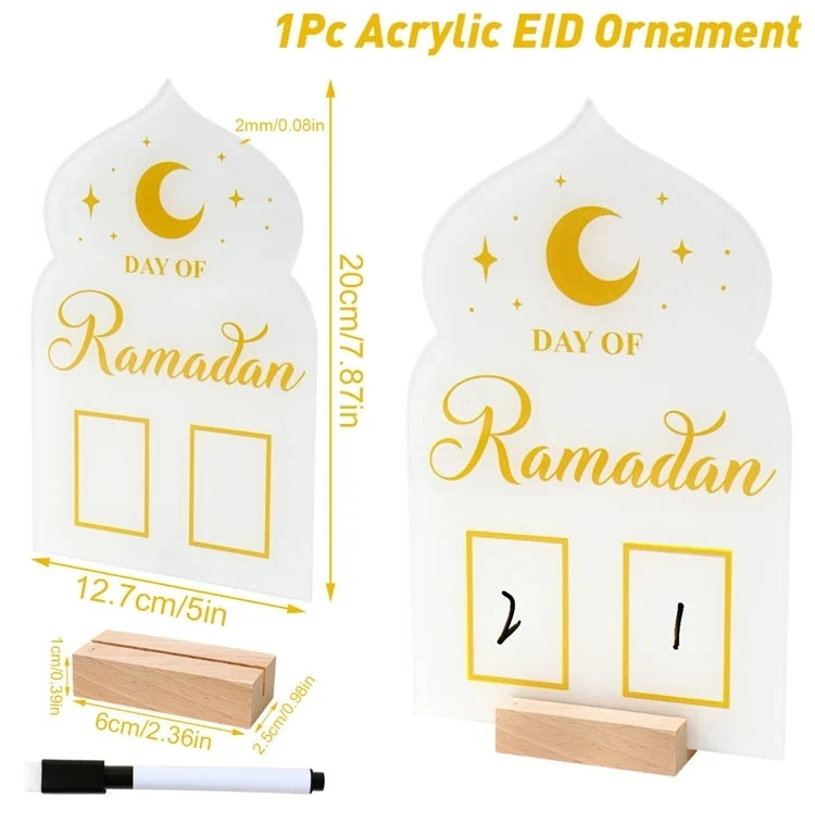 Acrylic Ramadan Countdown Calendar EID Mubarak Ornament Ramadan Decorations for Home Muslim Islamic Festival Party Supplies 2024