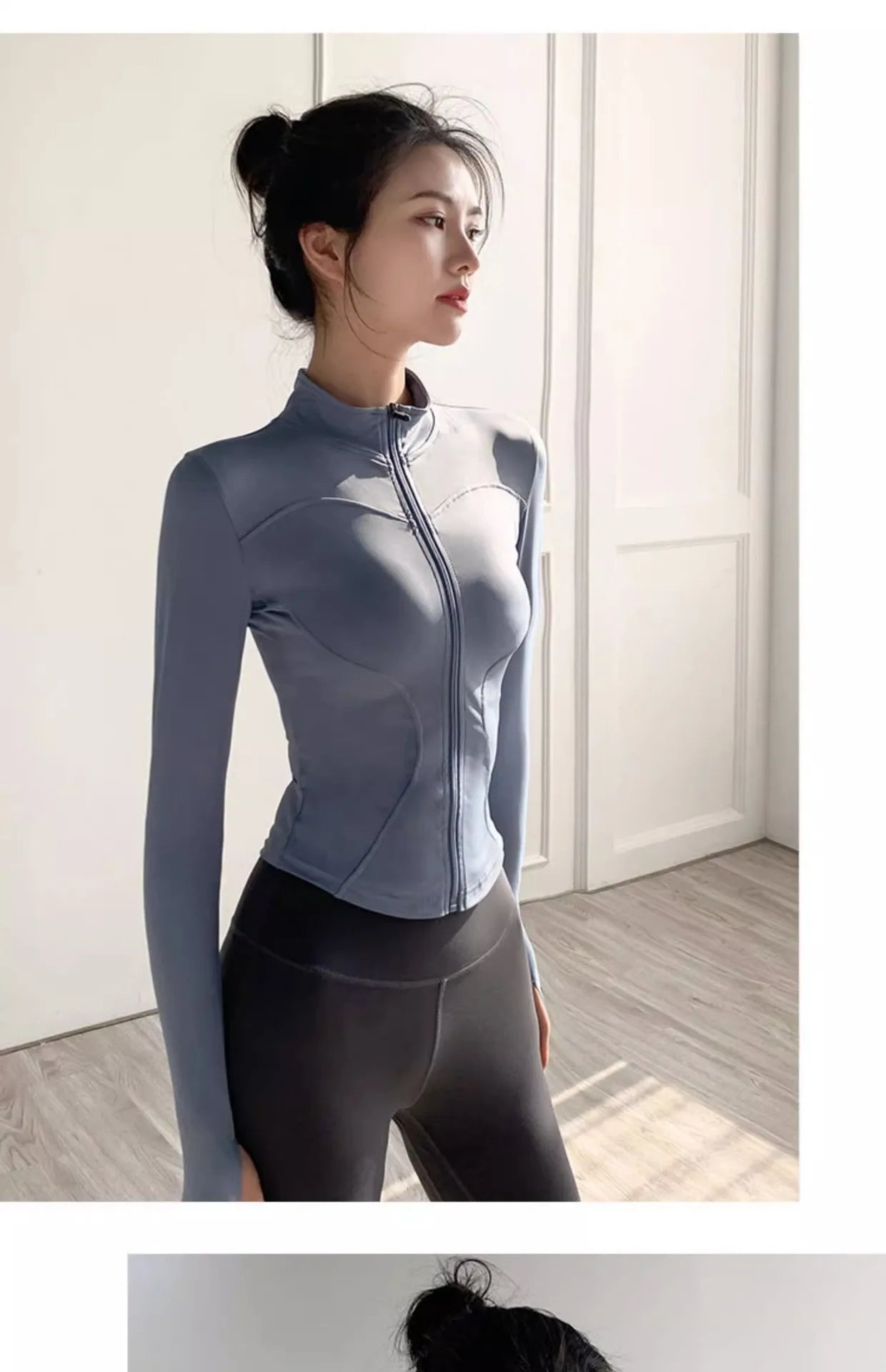 Women Zip Fitness Clothes Long Sleeve Sports Jacket with Pockets Yoga Shirt Quick Dry Gym Top Sunscreen Sportswear Running Coats