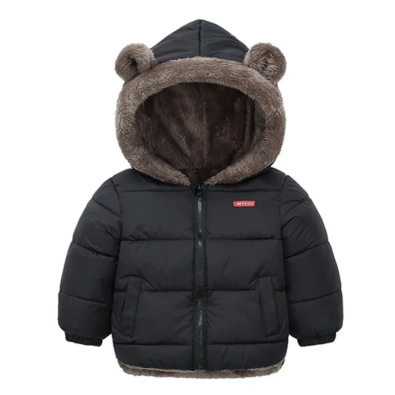 Children Thick Down Jackets Winter Thicken Plush Coats For Boys Girls Solid Color Hooded Jackets 2-6 Years Kids Parka Outerwear