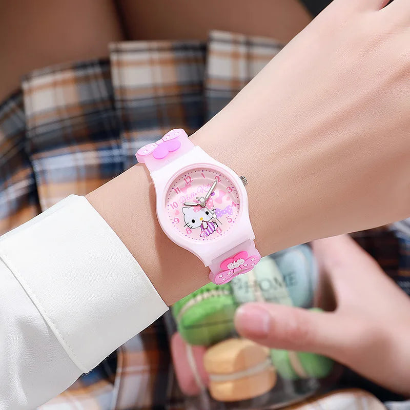 3D Hello Kitty Children Watches with box Cinnamoroll Kuromi Melody Girls Watch Anime Action Figures Model Toys Kid Clock Gift