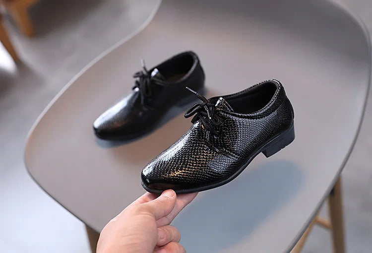 Child Boys Black Leather Shoes Britain Style for Party Wedding Low-heeled Lace-up Kids Fashion Student School Performance Shoes