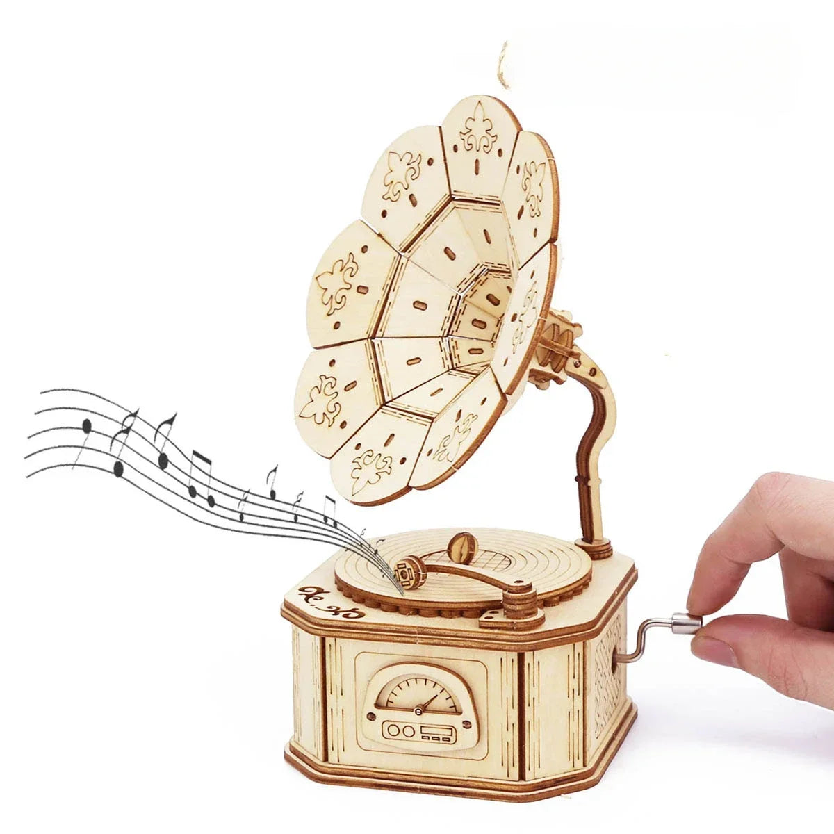 3D Wood Gramophone Puzzle Set Toys for Child Building Blocks Kits DIY Assembling Mechanical Music Box Models Craft To Build Gift