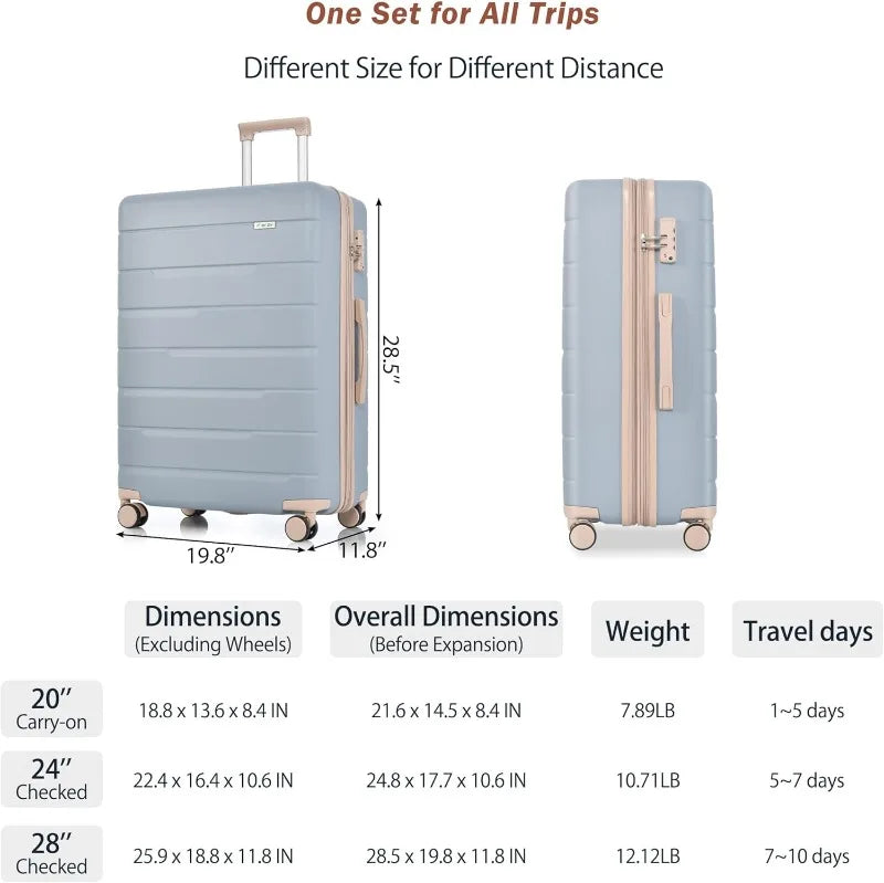 Luggage Sets 3 Piece Suitcase, Hardside Suit case with Spinner Wheels Lightweight TSA Lock, Ivory/Brown, 20/24/28 Inch