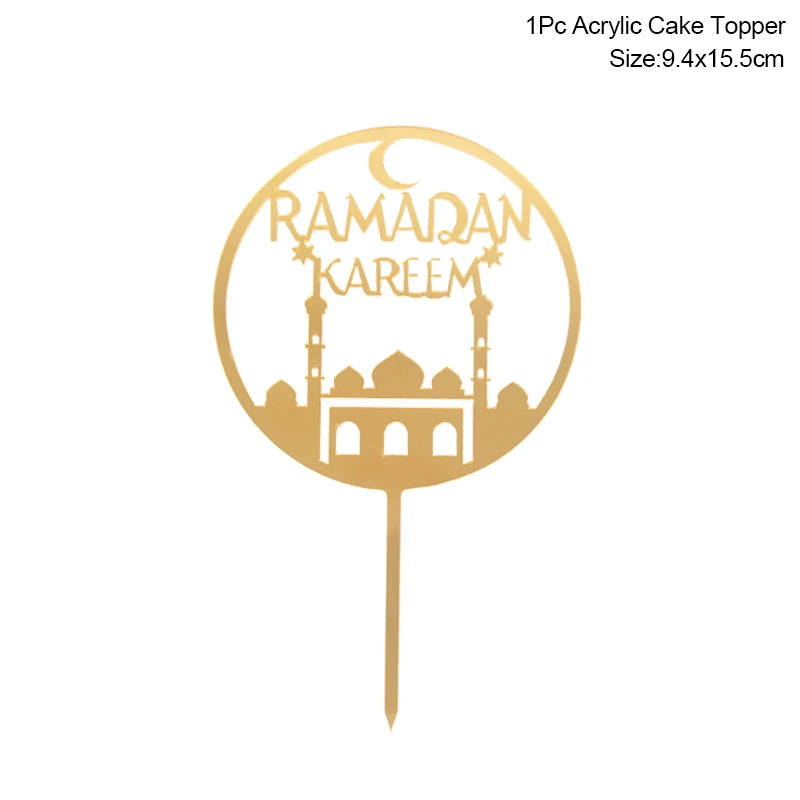 Golden Eid Mubarak Acrylic Cake Toppers Castle Moon CupCake Topper for Ramadan Islamic Muslim Festival Party Cake DIY Decoration