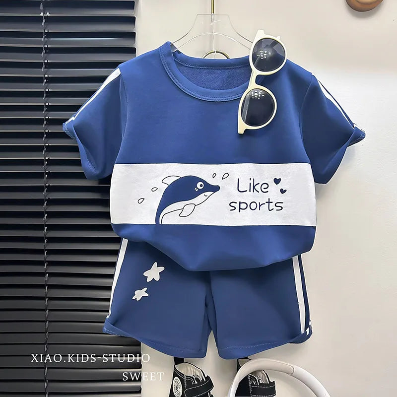 Children's Sets mother Kids Clothes Boys Girl T-shirt Shorts 2PCS  Short sleeve Baby Children Clothing Toddler Suit Suit Striped