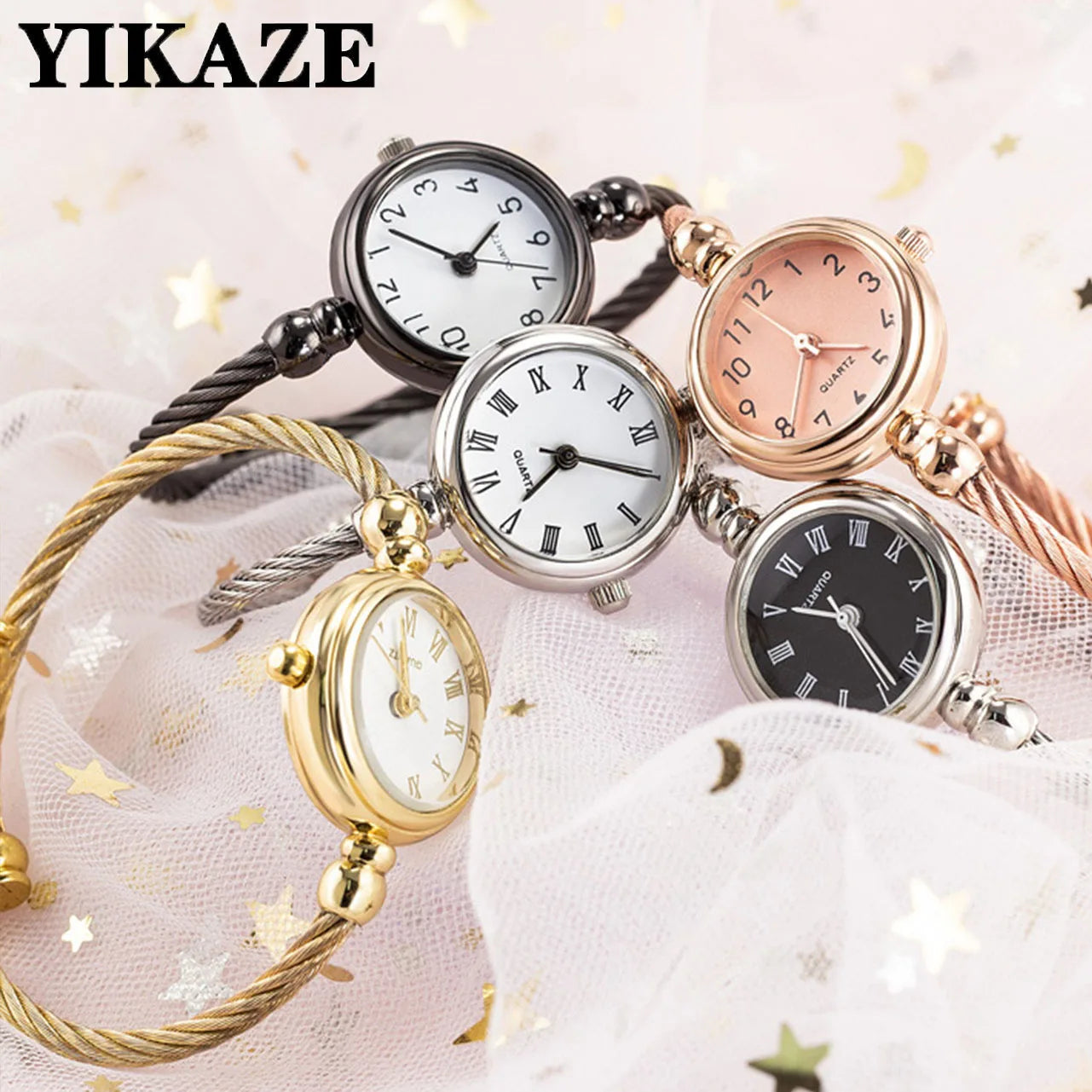 YIKAZE Women Bracelet Watch Small Gold Bangle Women Watches Stainless Steel Retro Ladies Quartz Wristwatch Clock Dress Watch