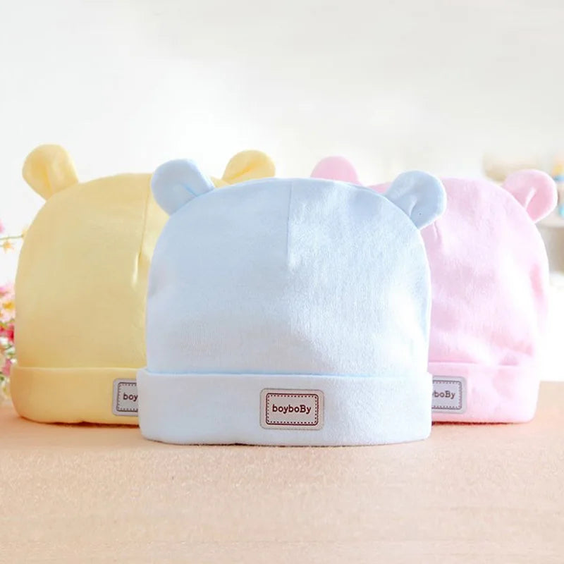 Baby Hat for Newborn Solid Color Cap Kids Bunny Hats Children Soft Cotton Breathable Sweat-Absorbent Boys Girls Baby Stuff