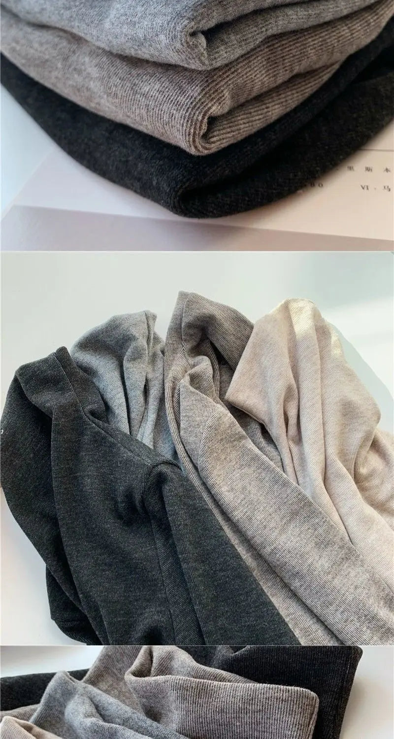 Winter Semi High Collar Long Sleeved T-shirt Women Solid Color Casual Slim Basic Inner Fashion Elegant Warm Gray T Shirt Top