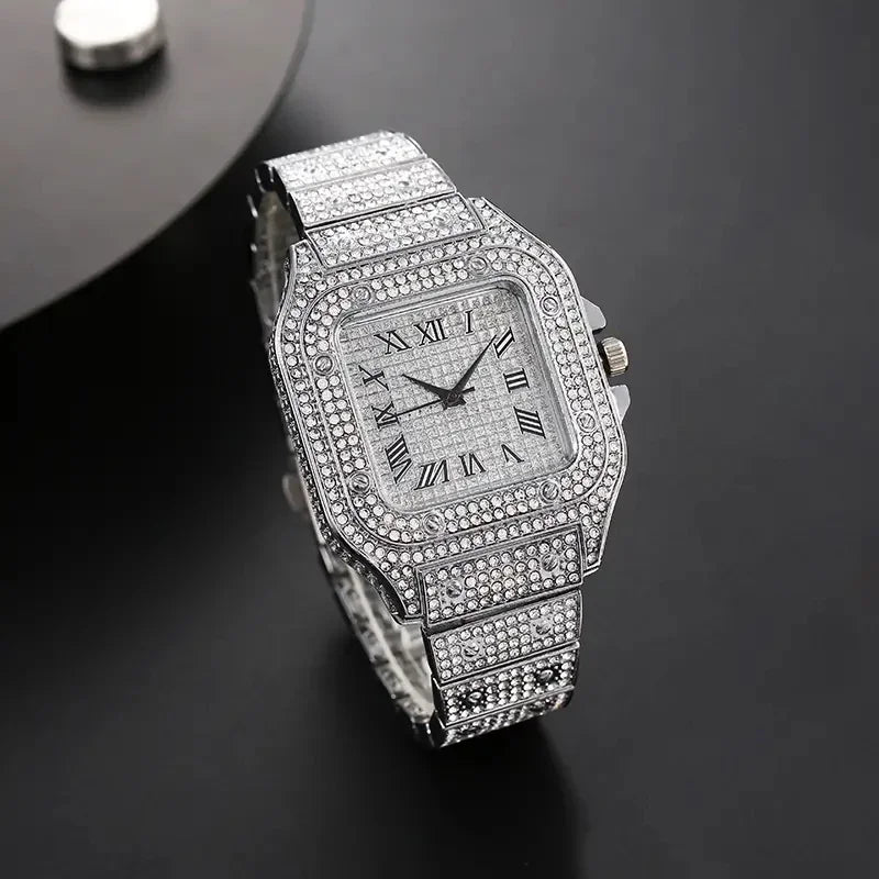 2Pcs Set Diamond Women Watches Gold Watch Ladies Wrist Watches Luxury Brand Rhinestone Womens Bracelet Watches