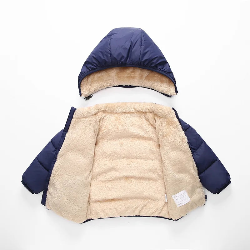 Winter Baby Kids Fleece Jacket For Children Cartoon Coats Autumn Boys Warm Hooded Down Jackets Girls Plush Warm Outerwear