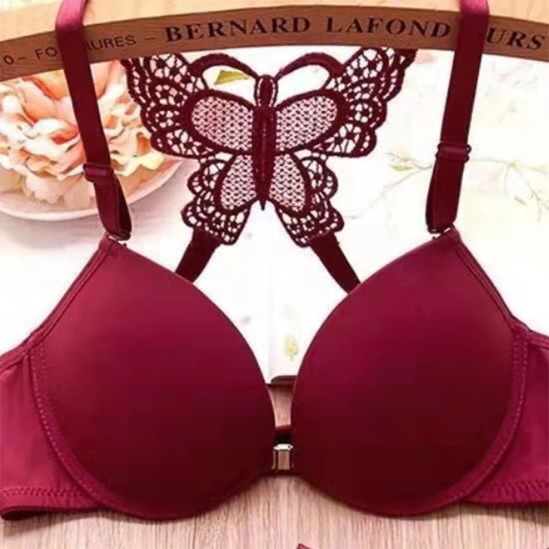 1 Piece Lace Stitching Bra  Panties Front Buckle Push Up Bra  Scallop Trim Panties Lingerie Set, Women's Lingerie  Underwear