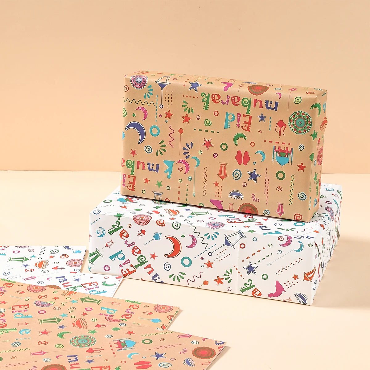 Eid Mubarak Kraft Wrapping Paper Eid Ramadan Kareem Decoration For Home 2025 Islamic Muslim Party Supplies Gifts Eid Al-Fitr