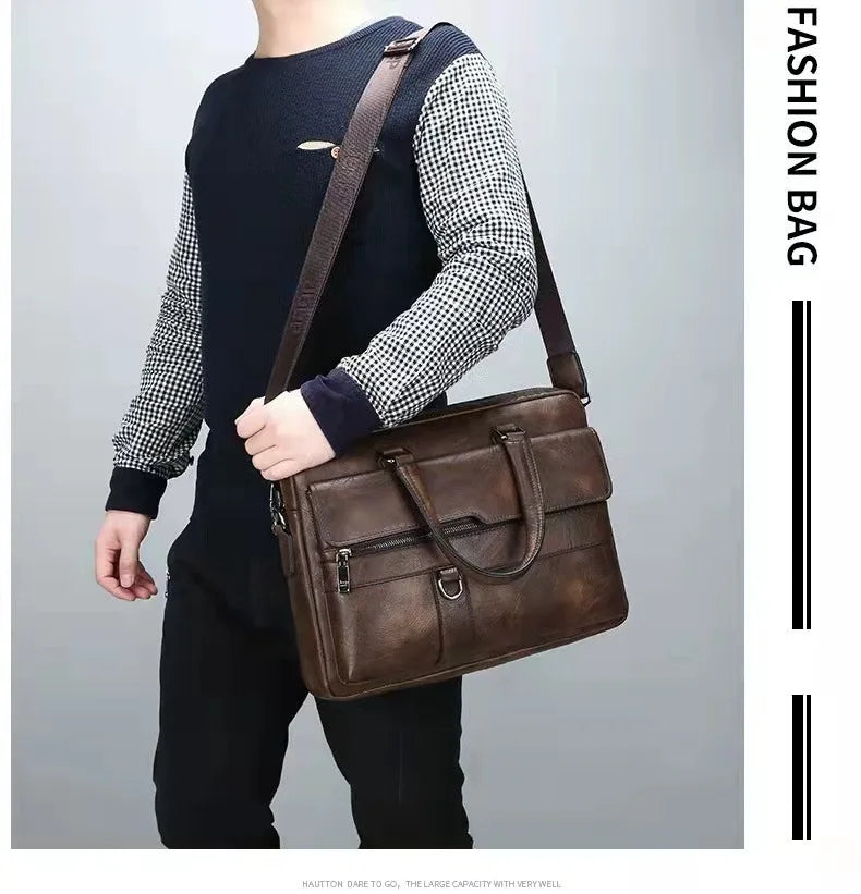 Luxury Brand Business Briefcase Men Leather Handbag For Man Messenger Shoulder Bag Office A4 Laptop Crossbody Bag MaleTote Bags