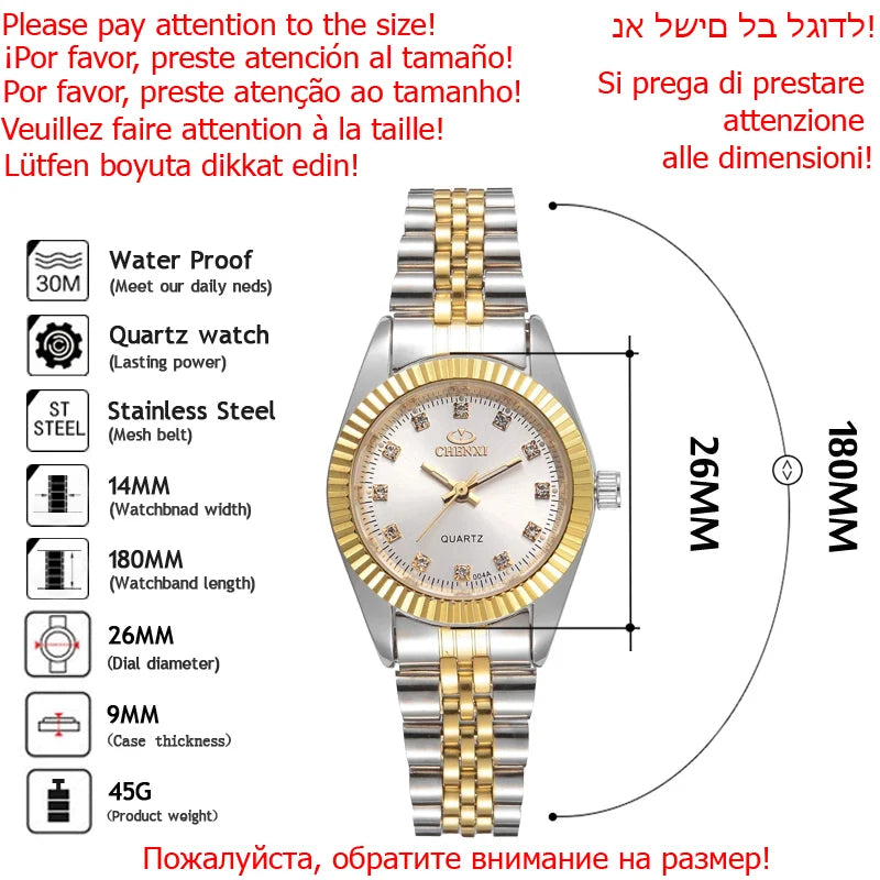 CHENXI Brand Top Luxury  Ladies Golden Watch for Women Clock Female Women's Dress Rhinestone Quartz Waterproof Wristwatches