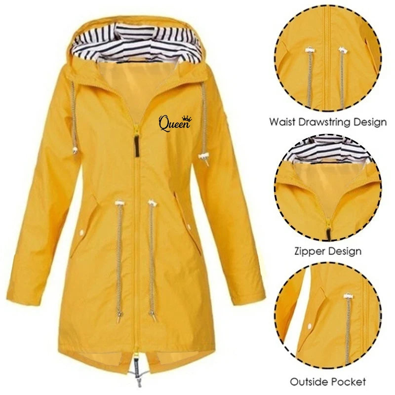 6 Colors Women Outdoor Waterproof Rain Jacket Casual Loose Hooded Windproof Windbreaker Climbing Jackets Coat For All Seasons