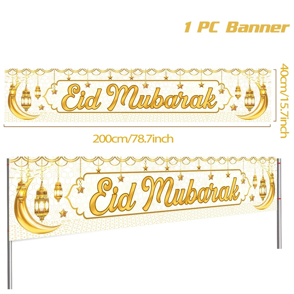 Eid Mubarak Outdoor Banner Flag Ramadan Decoration For Home 2024 Islamic Muslim Party Decor Gifts Ramadan Kareem Eid Al-Adha