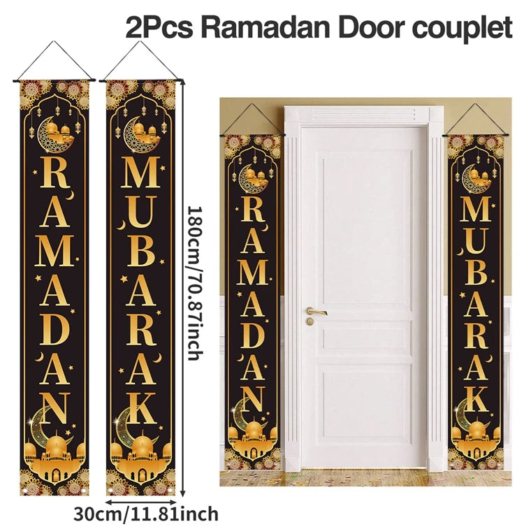 Ramadan Decoration 2025 Door Banner EID Mubarak Decor for Home Porch Banner Ramadan Kareem Islamic Muslim Party Eid Al-Fitr Gift