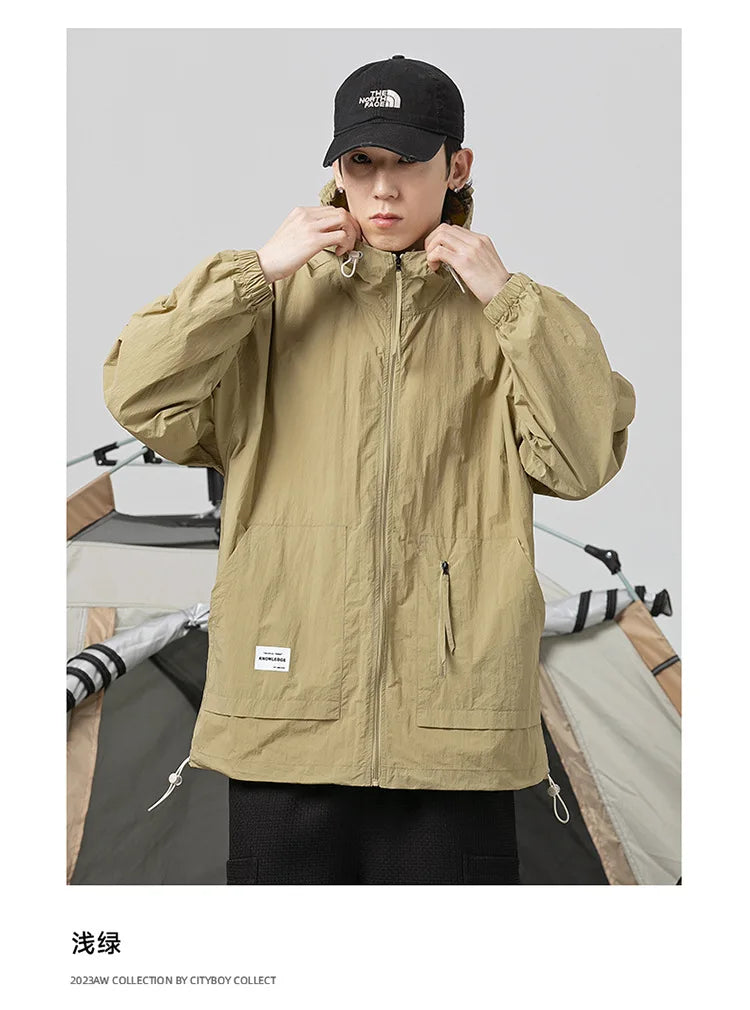 Outdoor Solid Light Sun Protection Clothing Men/Women Quick Dry Ice Silk Casual Hooded UV Resistant Sport Windbreaker Jackets