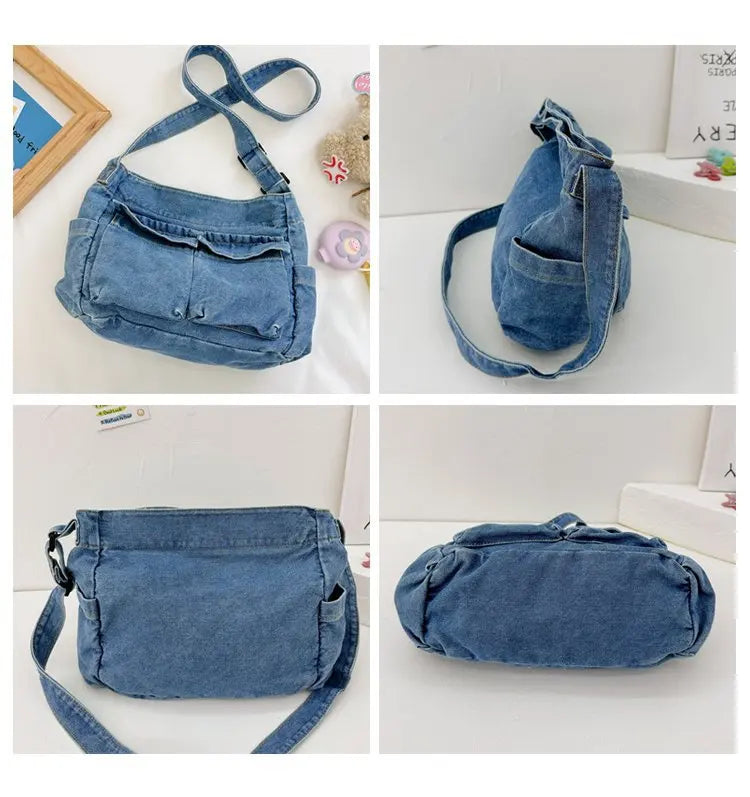 Denim Vintage Messenger Bag for Women Tote Handbag Fashion Jeans Crossbody Shoulder Bag Large Capacity Causal Ladies Satchel Bag