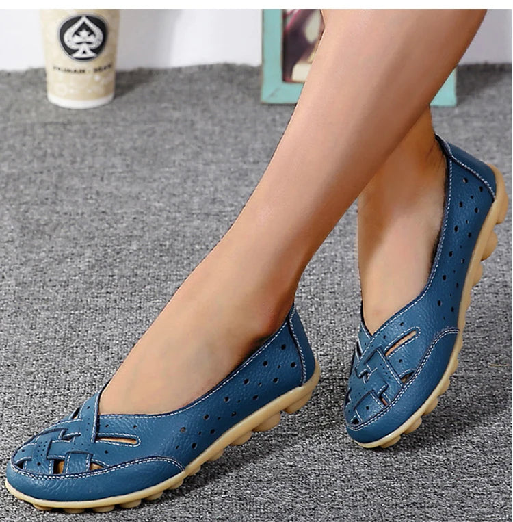 Women Shoes For Summer Flats Soft Leather Shoes Flat Slip On Loafers Women Casual Shoes Breather Moccasins Nursing Zapatos Mujer