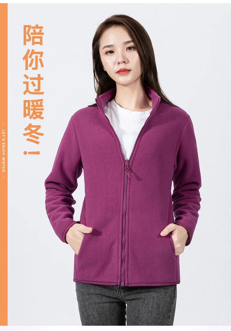 Winter Polar Double-sided Fleece Jackets Women Men Stand Collar Velvet Outdoor with Pocket Cardigan Sweatshirt Lady Flannel Coat