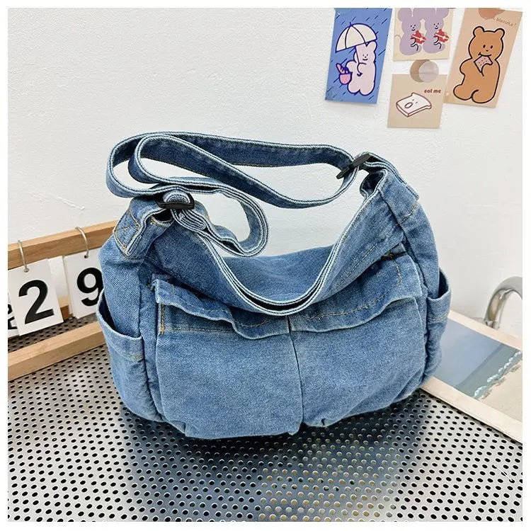 Denim Vintage Messenger Bag for Women Tote Handbag Fashion Jeans Crossbody Shoulder Bag Large Capacity Causal Ladies Satchel Bag