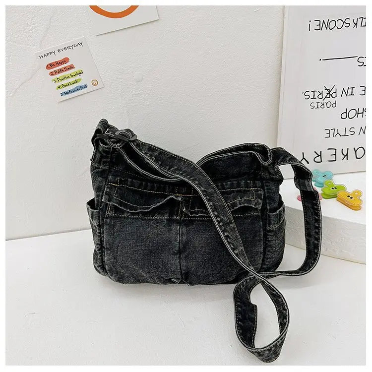 Denim Vintage Messenger Bag for Women Tote Handbag Fashion Jeans Crossbody Shoulder Bag Large Capacity Causal Ladies Satchel Bag