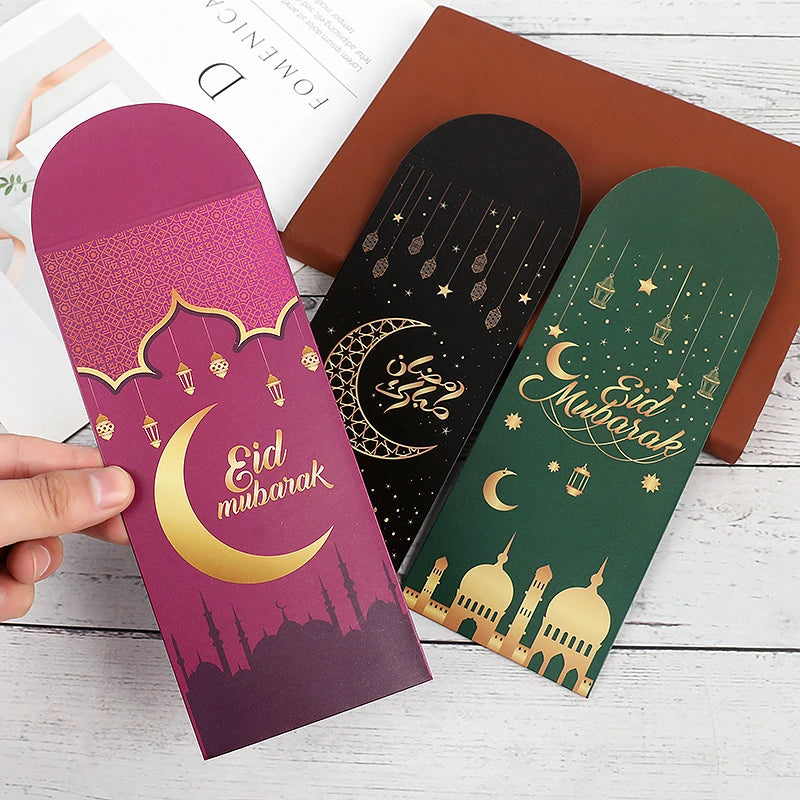 6pcs Eid Mubarak Cash Envelopes Money Cards Paper Bag 2025 Ramadan Islamic Muslim Festival Party Decor Supplies Eid Al-fitr Gift