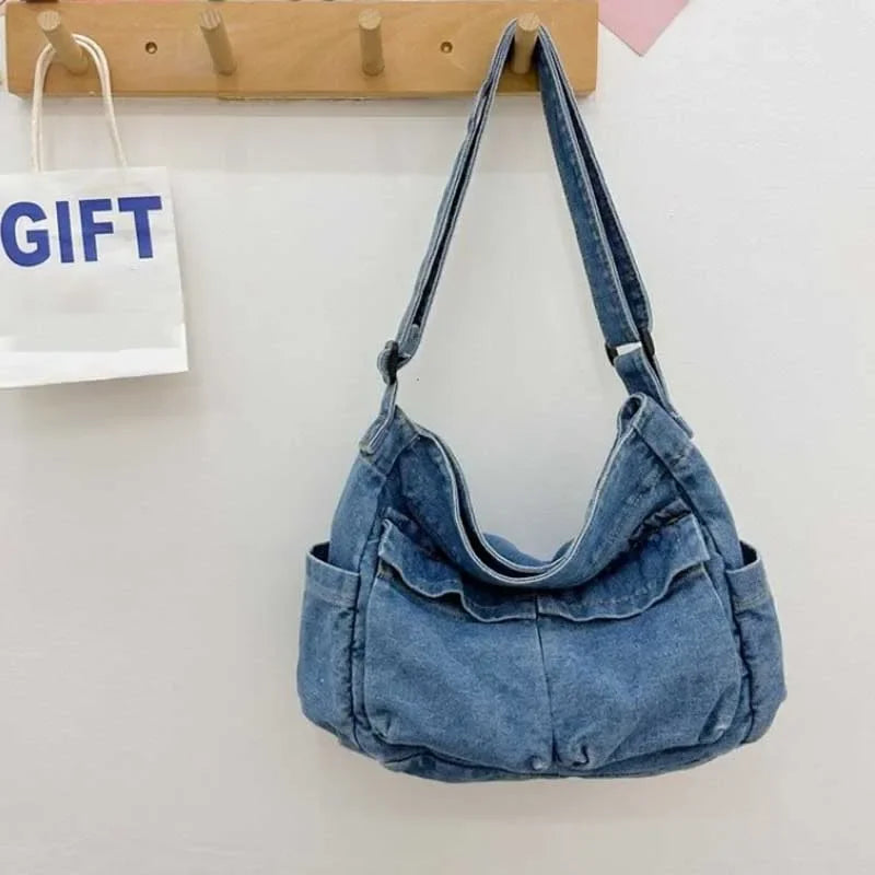 Denim Vintage Messenger Bag for Women Tote Handbag Fashion Jeans Crossbody Shoulder Bag Large Capacity Causal Ladies Satchel Bag