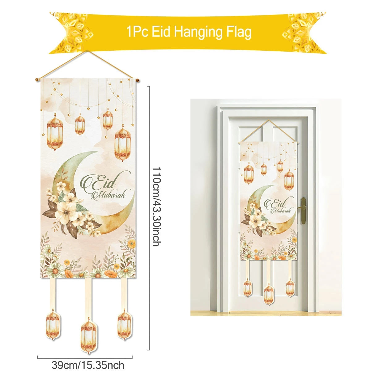 Eid Mubarak Decoration 2025 Hanging Flag Ramadan For Home Door Islamic Muslim Party Decor Ramadan Kareem Banner Eid Al-Fitr Gift